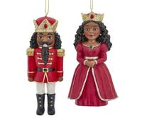 The Bridge Collection African American Nutcracker Prince Ornaments | Hand-Painted Set of 2 King & Queen Princess Royal Ballet Couple Storybook Gift & Holiday Decor