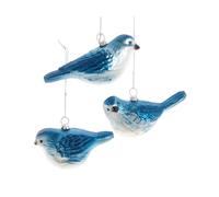 The Bridge Collection Blue Bird Ornaments - Set of 3 - Glass Glittered Bluebird Ornaments for Holiday Decor - Blue Bird Christmas Tree Ornaments