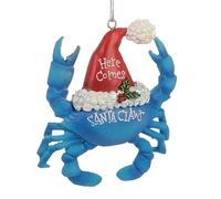 The Bridge Collection Blue Crab Here Comes Santa Claws Ornament - Beach Christmas Tree Ornament for Coastal Decor - Beach Life, Christmas at The Beach, Christmas Vacation - Crab Ornament