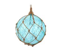 The Bridge Collection Blue Glass Buoy Style Ball Ornament - Glass Ball in Rope Buoy Ornament for Holiday Decor - Macrame Rope Fishing Float Christmas Ornament