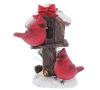 The Bridge Collection Cardinals with Birdhouse Winter Figurine - Red Cardinal Pair On Snowy Birdhouse with Bow Accent - Woodland Christmas Bird Sculpture