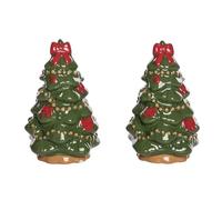 The Bridge Collection Ceramic Bow Tree Salt and Pepper Shakers - 4.25" Christmas Tree Salt Shaker Set - Holiday Kitchen Decor