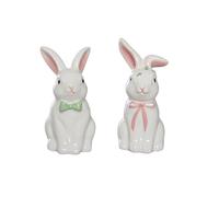 The Bridge Collection Ceramic Bunny Salt And Pepper Shaker Set - White Rabbit Shakers With Pink And Green Bow Details - Easter Table Decor And Spring Kitchen Accent