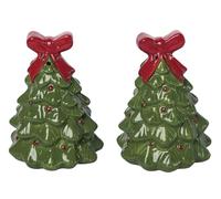 The Bridge Collection Ceramic Green Christmas Tree Salt And Pepper Shakers - Christmas Dining Table Accessories - Festive Holiday Tree Salt And Pepper Shaker Set