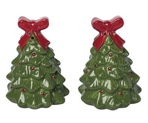 The Bridge Collection Ceramic Green Christmas Tree Salt And Pepper Shakers - Christmas Dining Table Accessories - Festive Holiday Tree Salt And Pepper Shaker Set