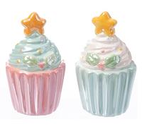 The Bridge Collection Ceramic Pastel Cupcake Salt & Pepper Shakers - Festive Cupcakes with Stars Holiday Shaker Set