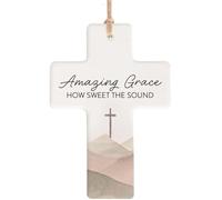The Bridge Collection Cross Ornament with “Amazing Grace” Quote - Inspirational Hanging Decoration with Twine Loop - Spiritual Home Accent for Faith Based Display