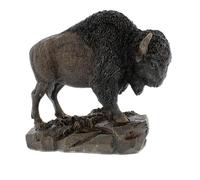 The Bridge Collection Decorative Bison Figurine - Rustic Buffalo Statue for Western Or Lodge Style Decor - Realistic Bison Statue with Hand Carved Look