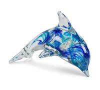 The Bridge Collection Decorative Glass Dolphin Figurine - Ocean Dolphin Statue with Blue Swirl Design - Coastal Beach House Decor Accent