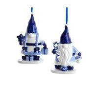 The Bridge Collection Delft Blue and White Gnome Ornaments - Set of 2 - Porcelain Christmas Gnome Ornaments for Holiday Decor - Festive Delft Gnomes Christmas Ornaments