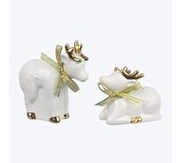 The Bridge Collection Elegant White and Gold Reindeer Salt and Pepper Shaker Set - Christmas Salt and Pepper Shakers Home Décor - Winter Holiday Kitchen Items