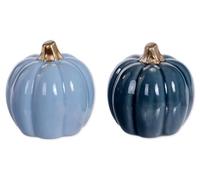 The Bridge Collection Fall 3" Blue Ceramic Pumpkins Salt and Pepper Shaker Set - Autumn Harvest Shaker Set for Thanksgiving Decor