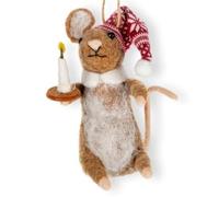 The Bridge Collection Felt Bedtime Mouse Christmas Ornament - Cute Wool Mouse with Red Stocking Night Cap Animal Christmas Decoration