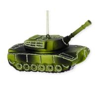 The Bridge Collection Glass Green Tank Ornament - 2" Christmas Decoration with Glitter Accents - Military Christmas Ornament for Soldier Decor