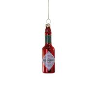 The Bridge Collection Glass Hot Sauce Ornament - 4" Red Pepper Sauce Christmas Ornament - Food Themed Holiday Decor