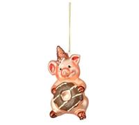 The Bridge Collection Glass Pig with Donut Ornament - 4.5" Funny Pig Christmas Ornament - Food Themed Animal Holiday Decor