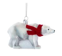 The Bridge Collection Glass Polar Bear Ornament - 4.75" Glittery Winter Bear in Scarf Christmas Ornament - Animal Holiday Decor
