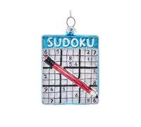 The Bridge Collection Glass Sudoku Christmas Ornament - Fun Puzzle Themed Holiday Decoration - Unique Ornament Gift for Sudoku Lovers and Brain Game Fans