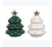 The Bridge Collection Green and White Ceramic Christmas Tree Salt and Pepper Set - Holiday Trees Winter Salt and Pepper Shakers