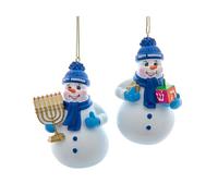 The Bridge Collection Happy Hanukkah Snowman Ornaments - Set of 2 - Festive Snowmen Ornaments for Holiday Decor - Jewish Snowman Hanukkah Ornaments