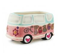 The Bridge Collection Hippy Bus Planter Pot - Retro Peace Bus Ceramic Plant Holder for Succulents Herbs Or Desk Display - Boho Vintage Mini Planter Decor