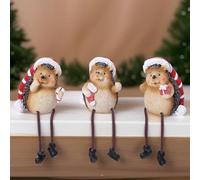 The Bridge Collection Holiday Hedgehog Figurines - Set of 3 - Decorative Tabletop Figurines for Holiday Decor - Christmas Hedgehog Shelf Sitters with Dangling Legs