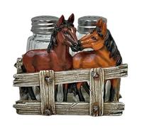 The Bridge Collection Horse Salt And Pepper Shaker Set - Rustic Farmhouse Kitchen Decor With Horses In Fence Design - Country Western Tabletop Accent For Horse Lovers