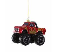 The Bridge Collection Monster Truck Glass Christmas Ornament - Big Red Monster Truck with Gold Glitter Flames
