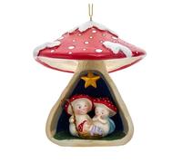 The Bridge Collection Mushroom Nativity Ornament - 4" Resin Holy Family in Hollowed Out Red Mushroom - Christian Christmas Tree Decoration, Unique Manger Nativity Scene Ornament