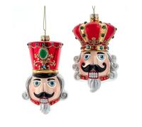 The Bridge Collection Nutcracker Head Ornaments - Set of 2 - Festive Christmas Decorations with Red and Gold Accents - 5"