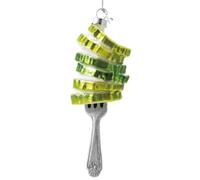 The Bridge Collection Pickles on Fork Ornament - 4.75" Glass Sliced Pickle Christmas Ornament - Fun Replica of Pickled Cucumber or Zucchini with Dill on Salad Fork