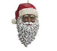 The Bridge Collection Resin African American Santa Claus Christmas Tree Ornament - Santa in Red Hat Black Santa with Long Gray Beard