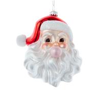 The Bridge Collection Santa Head with Bubble Gum Ornament - 5.25" Glass Santa Christmas Decoration - Santa Blowing Bubble Gum Holiday Ornament - Whimsical Santa Claus Christmas Tree Ornament