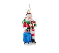 The Bridge Collection Santa with Suitcase Ornament - Glass Christmas Tree Decoration with Holiday Luggage - Travel Themed Santa for Jet Setters and Holiday Travelers