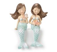 The Bridge Collection Set of 2 Mermaid Shelf Sitters - Cute Coastal Mermaid Figurines Designed for Shelf and Counter Edges - Adorable Nautical Beach House Decor