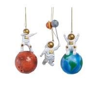 The Bridge Collection Set of 3 Astronaut Christmas Ornaments - Outer Space Decorations Featuring Planets and Space Balloons - Fun Holiday Décor