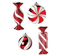 The Bridge Collection Set of 4 Red and White Candy Ornaments - Round and Long Mint Decorations - Christmas Tree Decor