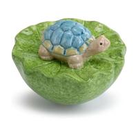 The Bridge Collection Turtle on Leaves Water Floater, Ceramic, Green and Blue Turtle Design