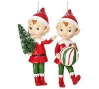 The Bridge Collection Vintage Style Pixie Elf Ornaments - Set of 2-5" Retro Elves Christmas Ornaments - Traditional Christmas Décor