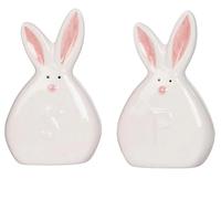 The Bridge Collection White Bunny Salt And Pepper Shaker Set - Minimal Ceramic Rabbit Shakers With Pink Accents - Springtime Easter Dining Decor