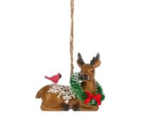 The Bridge Collection Winter Deer with Cardinal Ornament - Festive Snowflake Reindeer Christmas Ornament - Woodland Animal Holiday Decor