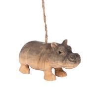 The Bridge Collection Wooden Hippo Ornament - 2" Wood-Carved Rustic Hippopotamus Christmas Ornament - Safari Animal Holiday Decor