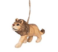 The Bridge Collection Wooden Lion Ornament - 3" Wood-Carved Rustic Lion Christmas Ornament - Safari Animal Holiday Decor