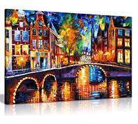 The Bridges of Amsterdam by Leonid Afremov Canvas Wall Art Picture Print for Home Decor (12x8)