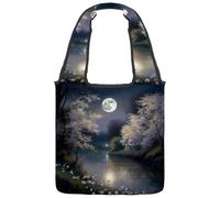 the Bright Moonlight Reversible Canvas Shoulder Tote - Double-Sided Print, 12oz Cotton, 27cm Drop, Fold-Flat Bag for Travel, Shopping, Street Outings