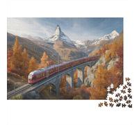 The Bright Red Train Passes through The Stone Viaduct,Rätsel Für Erwachsene 1000pcs (75x50cm),Herausforderungsspiele
