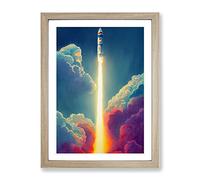 The Bright Spaceship Rocket Framed Print | A2 Oak Framed Wall Art | Ready to Hang | Modern Nature Picture | Living Room Bedroom Lounge Office