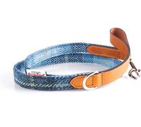 The British Bag Company Castlebay Wide Leather Dog Lead in Blue Harris Tweed
