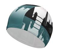 The British Flag And Buildings Comfort Swimming Cap for Men Women | Stretchy Shower Caps with UV Protection for All Hair