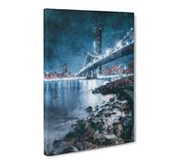 The Brooklyn Bridge In New York Canvas Print | Gallery Wrapped 30mm Frame Wall Art | 20x14 inches | Ready to Hang | Abstract Cityscape Picture | Living Room Bedroom Lounge Office